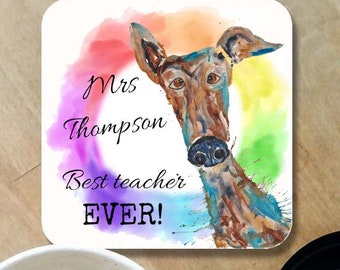 Teacher coaster, wooden coaster, teacher gift, table coaster, drink coaster, personalised coaster, greyhound coaster