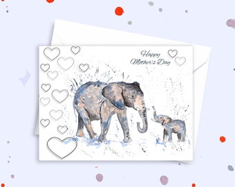 Mothers day card, elephant mothers day card, elephant lover, card for Mum, personalised mothers day