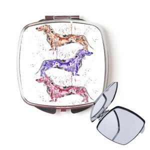 Dachshund compact mirror, handbag mirror, sausage dog mirror, Christmas gift, for her, personalised mirror, secret santa, pocket mirror
