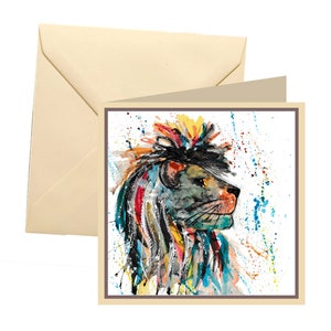 Lion greetings card, blank card, greetings card, birthday card, note card, thank you card, lion thank you card, lion card, lion image 1