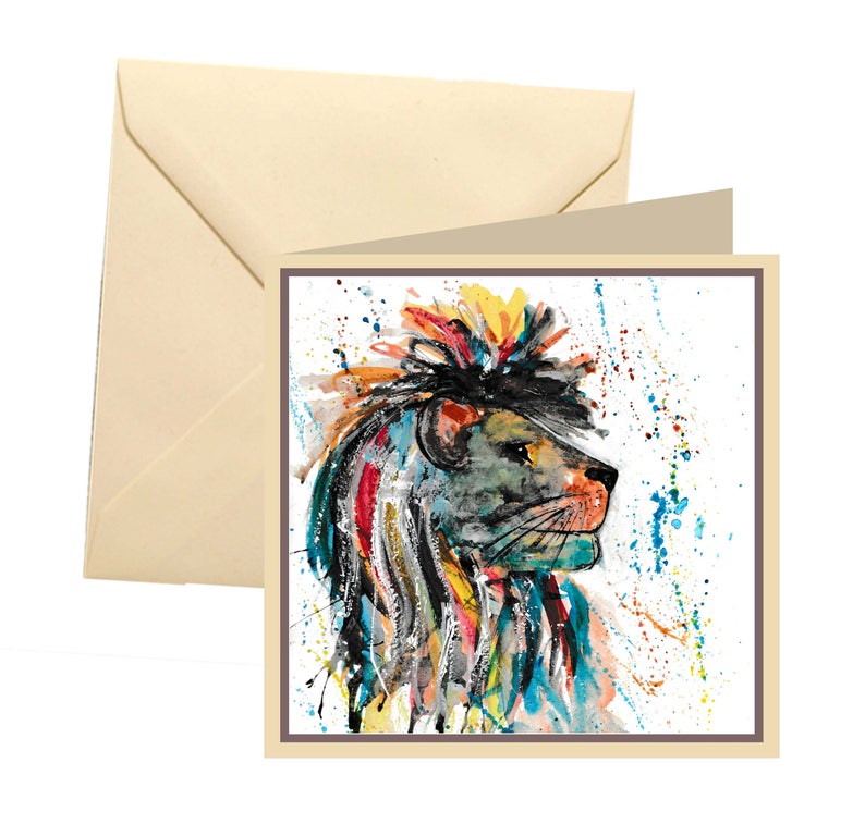 Lion greetings card, blank card, greetings card, birthday card, note card, thank you card, lion thank you card, lion card, lion image 1