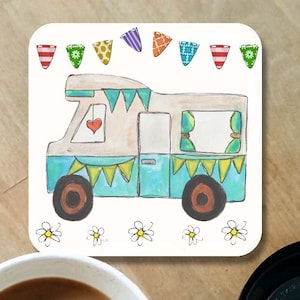 Campervan coaster, wooden coaster, campervan, table coaster, drink coaster, wood coaster, motorhome present, motorhome, campervan gift