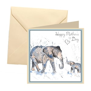 Carte de fête des mères animaux, carte vierge, carte de fête des mères éléphant, carte de fête des mères