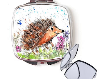 Hedgehog compact mirror, handbag mirror, hedgehog mirror, birthday gift, for her, personalised mirror, pocket mirror