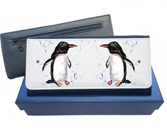 Personalized Christmas Penguins Genuine Leather Small Framed Wallet Personalized Christmas Penguins Genuine Leather Small Framed Wallet