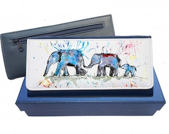Elephant purse, navy purse, pink purse, leather purse, elephant gift, elephant family, elephant, ladies purse