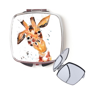 Giraffe compact mirror, handbag mirror, giraffe mirror, Christmas gift, for her, personalised mirror, secret santa, pocket mirror