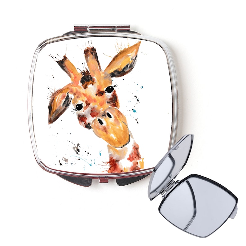 Giraffe compact mirror, handbag mirror, giraffe mirror, Christmas gift, for her, personalised mirror, secret santa, pocket mirror image 1