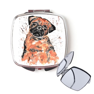 Pug compact mirror, handbag mirror, pug mirror, Christmas gift, for her, personalised mirror, secret santa, pocket mirror