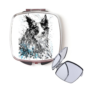 Border collie compact mirror, handbag mirror, collie mirror, Christmas gift, for her, personalised mirror, secret santa, pocket mirror
