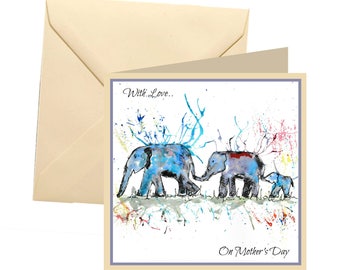 Carte de fête des mères animaux, carte vierge, carte de fête des mères éléphant, carte de fête des mères, fête des mères, carte éléphant pour maman, famille éléphant