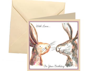 Rabbit birthday card, blank card, greetings card, birthday card, rabbit blank card, rabbit card, bunny birthday card