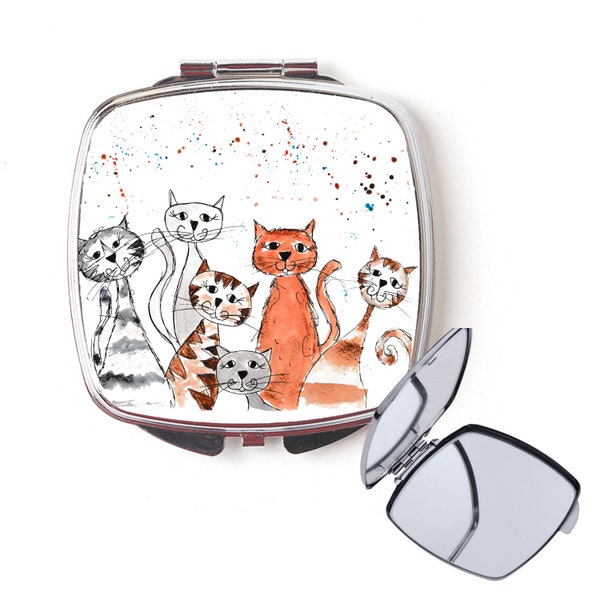 Cat compact mirror, handbag mirror, cat mirror, Christmas gift, for her, personalised mirror, secret santa, pocket mirror