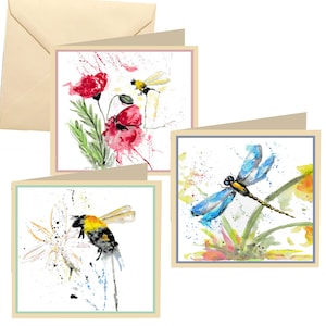 Multi pack wildlife cards, bee greetings card, dragonfly card, pack of cards, 6 pack of cards, wildlife cards image 1