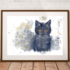 Impresión Giclee, Cat PRINT, acuarela de gato, gato, arte de acuarela, acuarela, ilustración de gato, gato azul británico