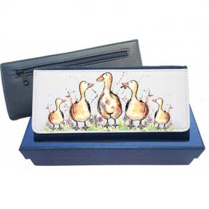 Sac à main canards, sac à main marine, sac à main rose, sac à main en cuir, cadeau de canard, portefeuille de canard, sac à main en cuir de canard, famille de lapin