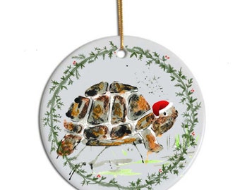 Tortoise tree decoration, Personalised Christmas decoration, tortoise christmas, babies 1st christmas decoration, ceramic