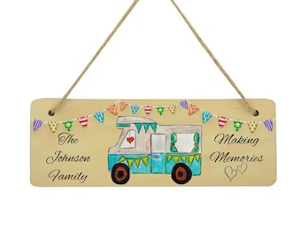 Campervan sign, campervan happy home, motorhome gift, motorhome personalised sign, campervan family sign, double sided, wooden