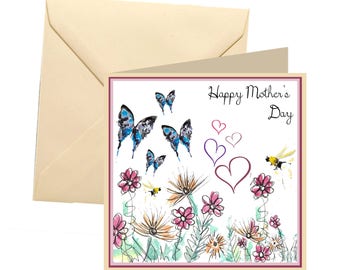 Pretty Mothers day card, blank card, butterfly mothers day card, Mothers day card, pretty mum card, floral mothers day card