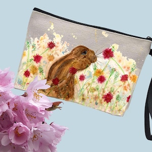 Rabbit make up bag, make up pouch, cosmetic pouch, toiletries bag, hare lover gift, personalised, hare