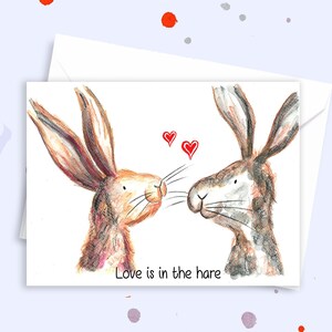 L'amore è nella lepre, biglietto di San Valentino, biglietto di San Valentino lepre, divertente biglietto di San Valentino, biglietto degli amanti, biglietto d'amore, biglietto di San Valentino coniglio