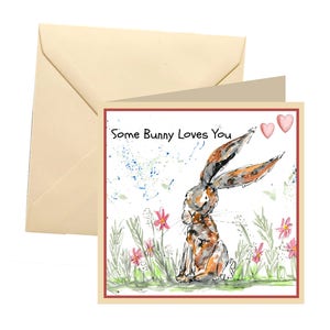 Rabbit valentines card, watercolour print, rabbit watercolour print, valentines card