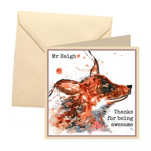 Fox teacher card, personalised teacher card, teacher card, cute teacher card