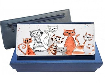 cat purse, navy purse, pink purse, leather purse, cat gift, cat leather purse, cat accessories, crazy cats, cat