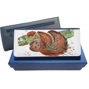 Sloth purse, navy purse, leather purse, sloth gift, sloth wallet, sloth leather purse, Sloth lover, sloth