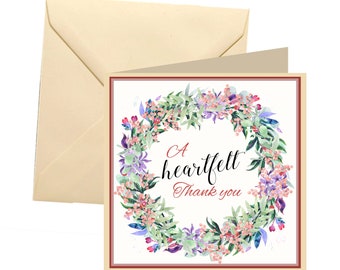 Floral thank you card, blank card, greetings card, thank you card, floral greetings card
