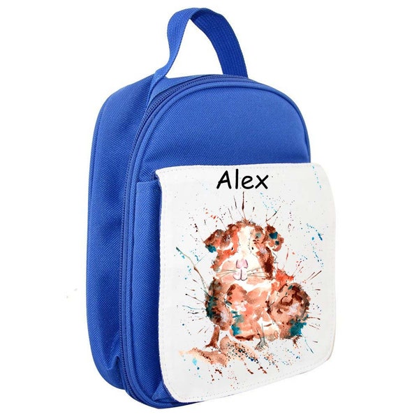 Personalised guinea pig childrens lunch bag, lunch box, insulated, cool bag, school bag, kids lunch bag, PINK, BLUE, RED