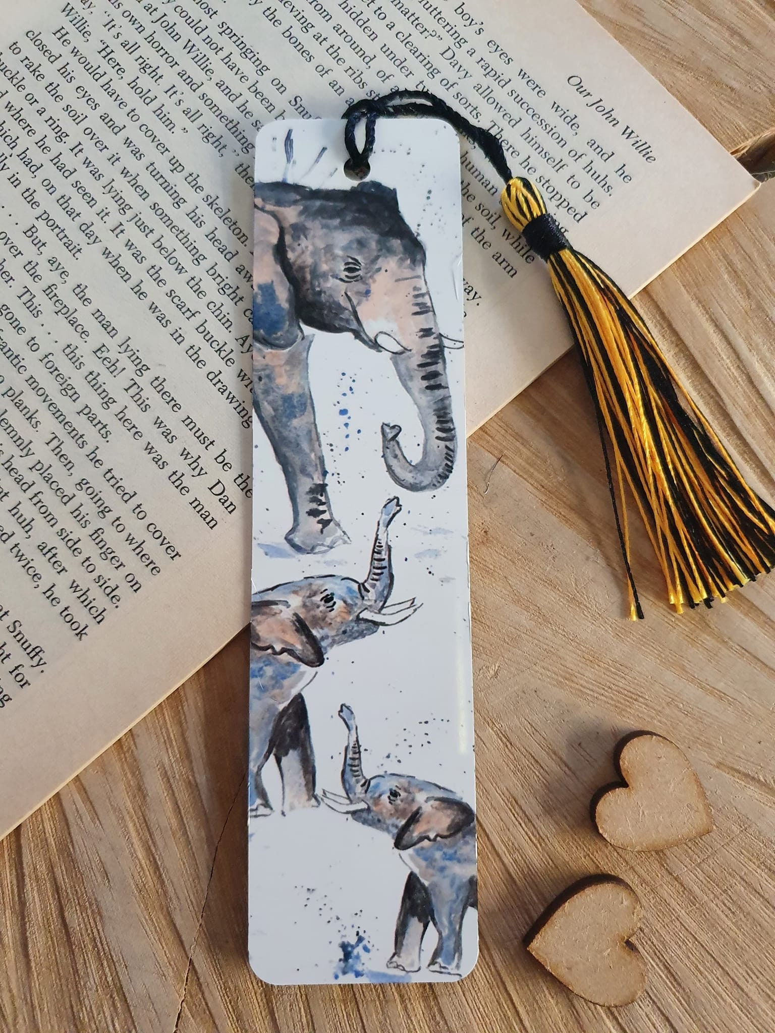 Set Di 5 Segnalibri In Legno Con Stampa Di Elefante Africano Al Tramonto – Su Entrambi I Lati, Con Nappa, 11,8x3,1x0,2 Cm, Regalo Per Lettori E Amanti Dei Libri