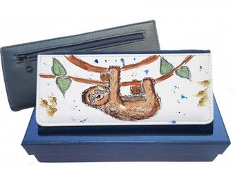 Sloth purse, navy purse, leather purse, sloth gift, sloth wallet, sloth leather purse