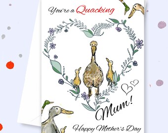Mothers day card, duck mothers day card, duck lover, card for Mum, personalised mothers day