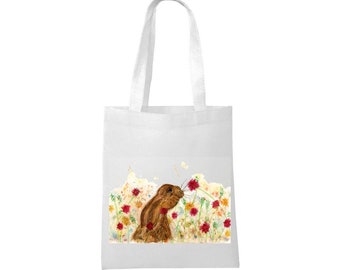 Hare bag, personalised tote bag, Natural bag, shopping bag, rabbit gift, rabbit lover, hare gift, rabbit bag