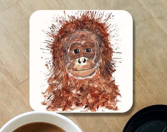 Orangutan coaster, wooden coaster, orangutan lover gift, table coaster, drink coaster, tile coaster, housewarming gift, orangutan