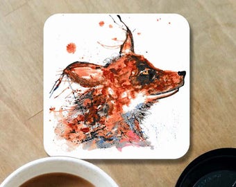 Fox coaster, wooden coaster, fox gift, fox lover, table coaster, drink coaster, tile coaster, housewarming gift, coaster, wildlife