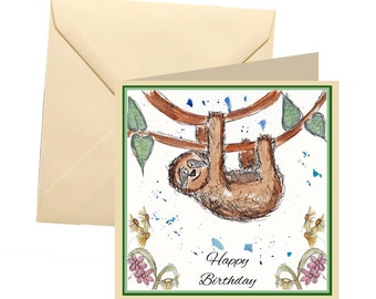 Sloth greetings card, sloth birthday card, greetings card, birthday card, sloth card, birthday card, sloth lover, personalised card