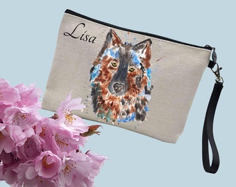 Wolf make up bag, make up pouch, cosmetic pouch, toiletries bag, wolf lover gift, personalised