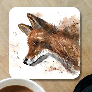 Fox coaster, wooden coaster, fox gift, fox lover, table coaster, drink coaster, tile coaster, housewarming gift, coaster, wildlife
