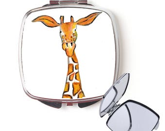 Giraffe compact mirror, handbag mirror, giraffe mirror, Christmas gift, for her, personalised mirror, secret santa, pocket mirror