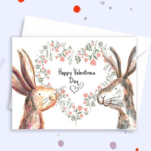 Simpatica carta di San Valentino, carta di San Valentino con lepre, divertente carta di San Valentino, carta degli innamorati, carta d'amore, carta di San Valentino di coniglio