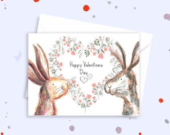 Cute valentines card, hare valentines card, fun valentines card, lovers card, love you card, rabbit valentines card
