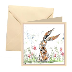 Hare greetings card, blank card, greetings card, birthday card, hare card, hare birthday, note card, thank you card, hare, rabbit card