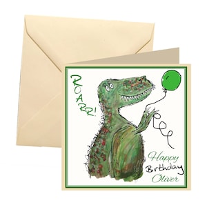 Dinosaur birthday card, child birthday card, greetings card, birthday card, Trex card, birthday card, age card, personalised