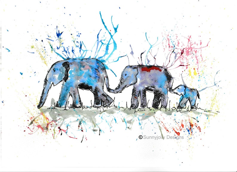 Giclee print, Elephant watercolour PRINT, elephant family, elephant art, watercolour painting, elephant lover gift, watercolour animal print image 2