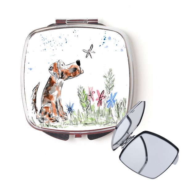 Dog compact mirror, handbag mirror, dog mirror, Christmas gift, for her, personalised mirror, secret santa, pocket mirror