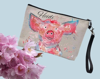 Pig make up bag, make up pouch, cosmetic pouch, toiletries bag, pig lover gift, personalised