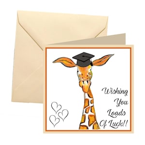 Veel succes bij uni-kaart, universiteitskaart, veel gelukskaart, giraffe uni-kaart, veel geluk universiteitskaart, veel geluk college-kaart