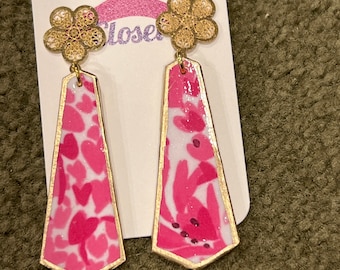 Lilly Inspired dangle earrings with Flower Post - Double Sided